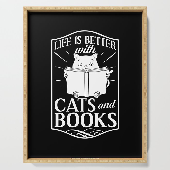 Cat Read Book Reader Reading Librarian Serving Tray