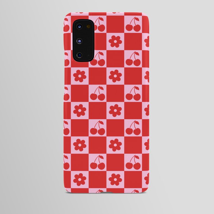 Cherry Flowers Pink & Red Checker Android Case
