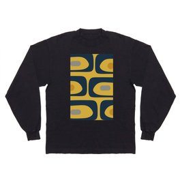 Mid Century Modern Piquet Abstract Minimalist Pattern in Mustard, Navy, and Gray Long Sleeve T-shirt