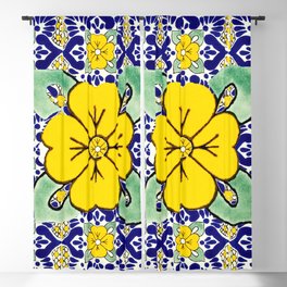 talavera mexican tile in yellow and blu Blackout Curtain