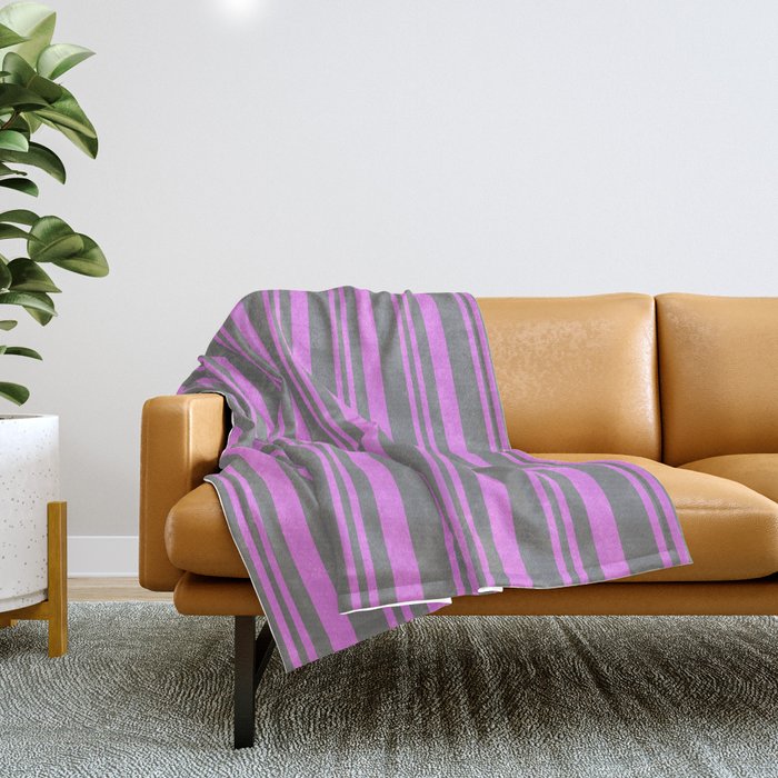 Violet & Gray Colored Stripes Pattern Throw Blanket