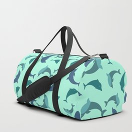 Playful Dolphins on Aquamarine Background Duffle Bag