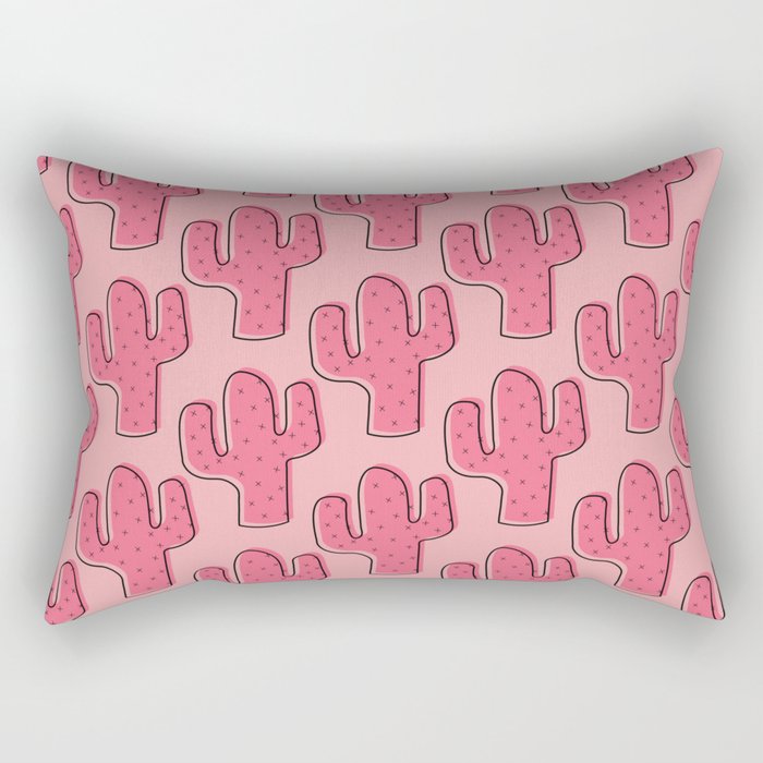 Pink Cactus Pattern Rectangular Pillow
