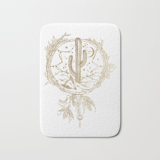 Desert Cactus Dreamcatcher in Gold Bath Mat