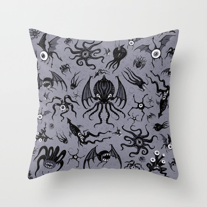 Cosmic Horror Critters in Twilight Zone Glow Throw Pillow