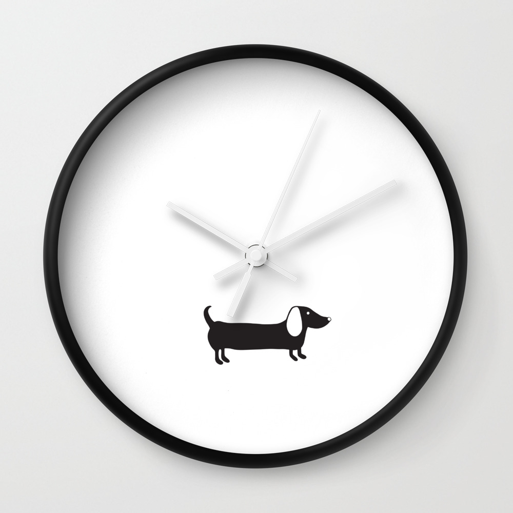 Simple Black And White Dachshund Wall Clock