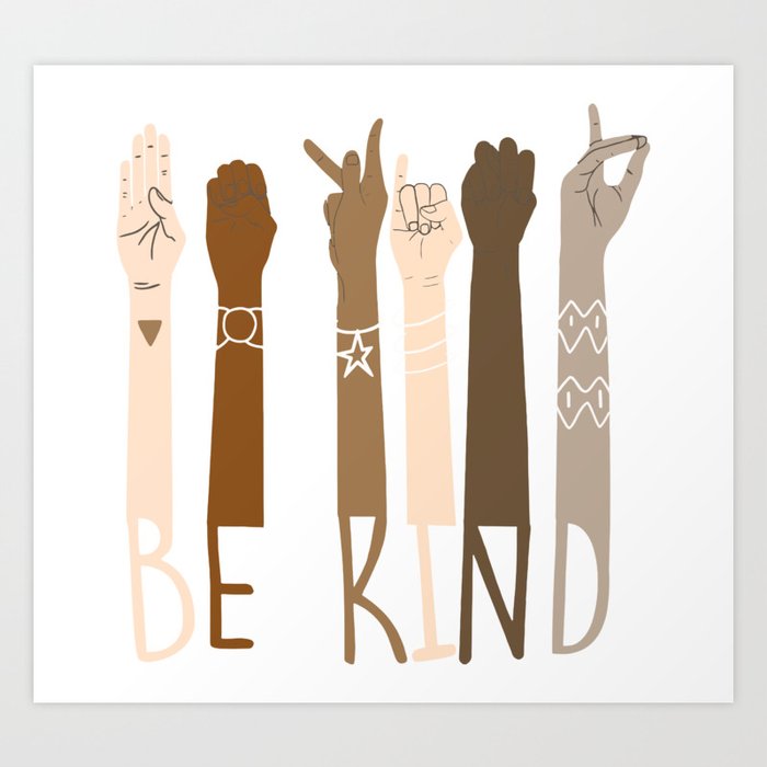 Be Kind Sign Language Hand Talking Teachers Interpreter ASL T-Shirt Art Print