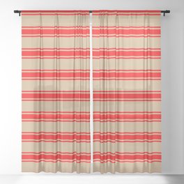 [ Thumbnail: Tan & Red Colored Lines Pattern Sheer Curtain ]