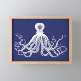 Octopus | Vintage Octopus | Tentacles | Navy Blue and White | Framed Mini Art Print