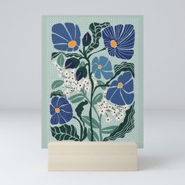 Klimt flowers light blue Mini Art Print