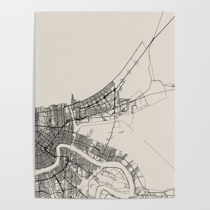 New Orleans USA - Black and White City Map Poster