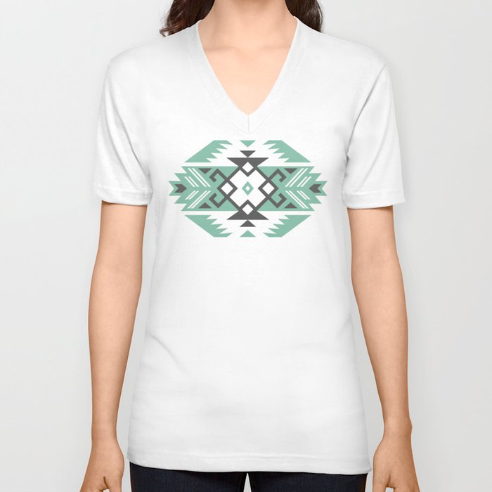 Southwest Native American Geometric Tribal Pattern V Neck T Shirt