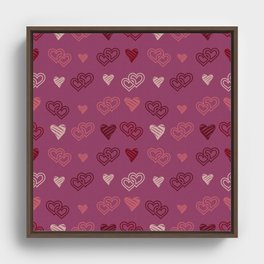 Hearts on a burgundy background. For Valentine's Day. Vector drawing for February 14th. SEAMLESS PATTERN WITH HEARTS. Anniversary drawing. For wallpaper, background, postcards. Framed Canvas