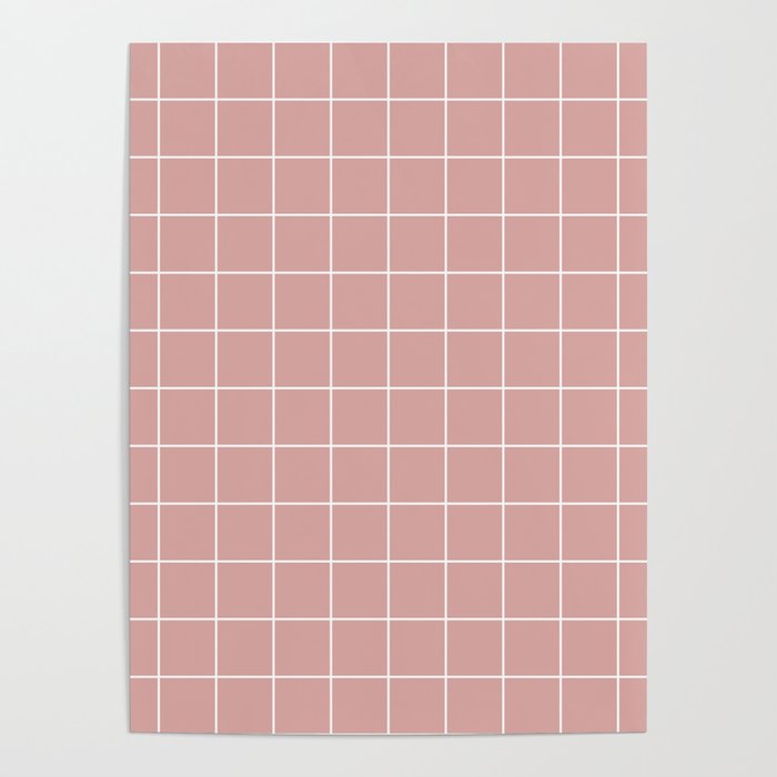 Grid Pattern Rose Blush Pink White Geometric Windowpane Stripe Lines Minimalist Stripes Line Drawing Poster