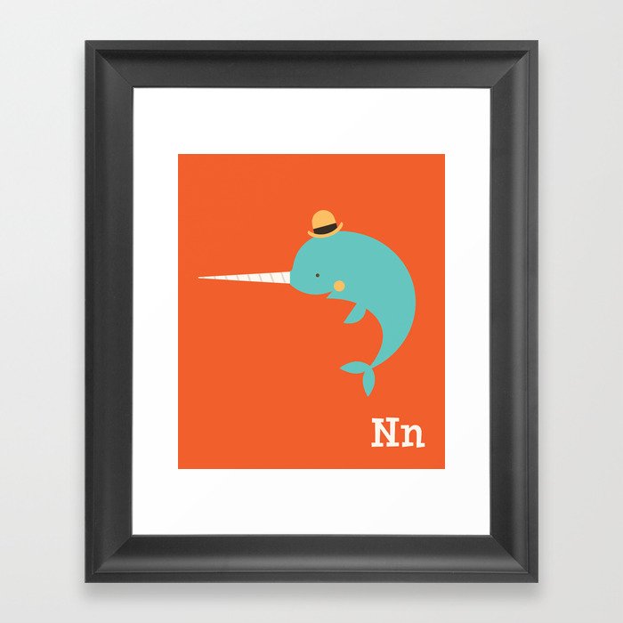 Animal Alphabet - Narwhal (With Letters) Framed Art Print