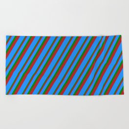 [ Thumbnail: Red, Blue, and Green Colored Stripes Pattern Beach Towel ]