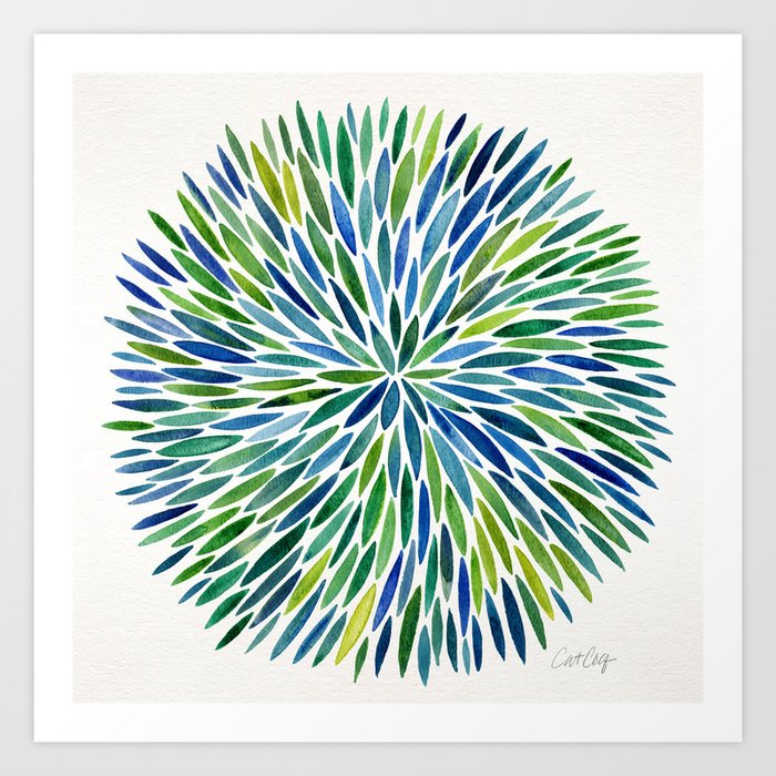 Watercolor Burst – Blue & Green Art Print