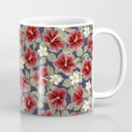 Maroon Hibiscus and Plumeria Coffee Mug