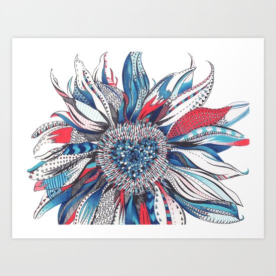Flower Patterns on White Art Print
