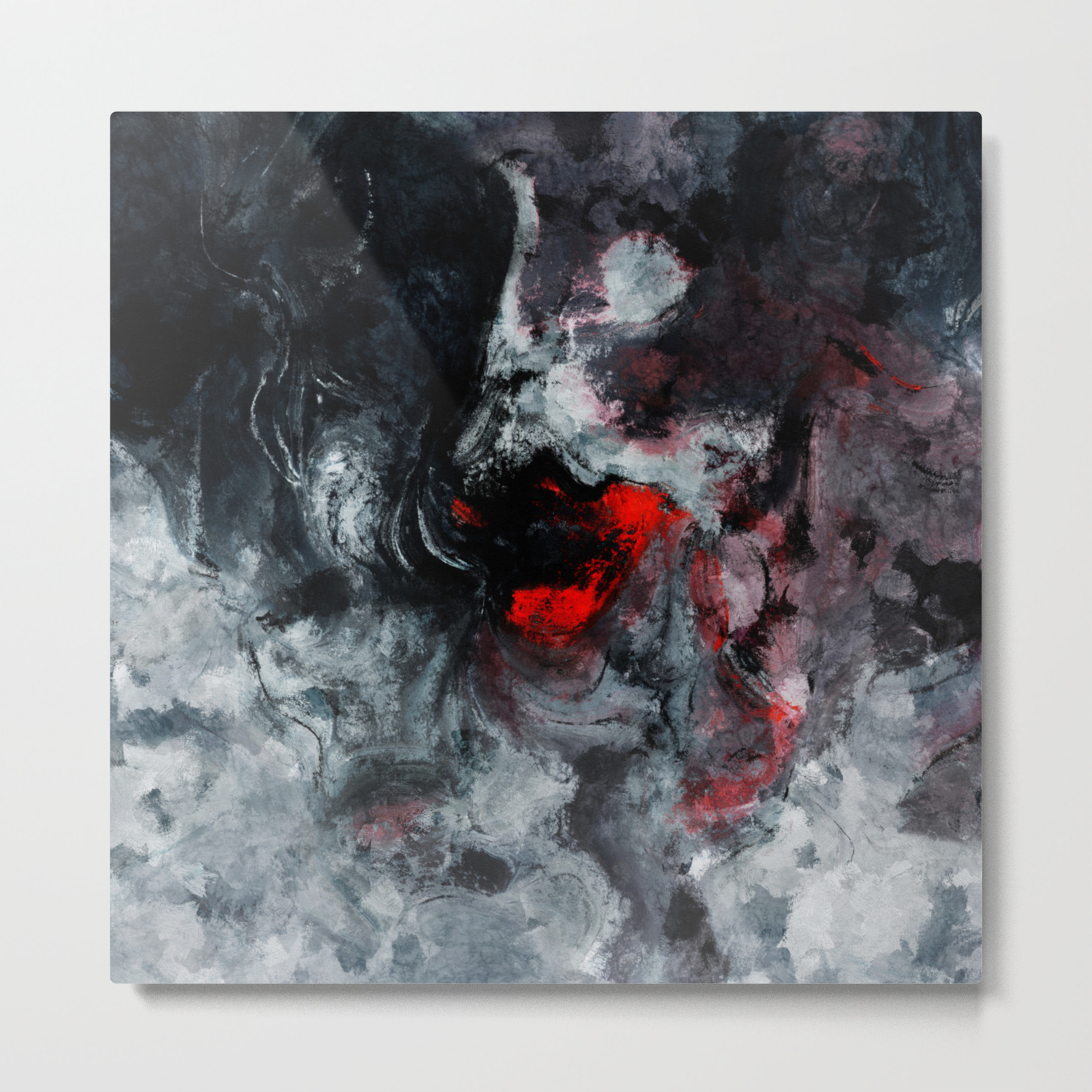 Red And Black Minimalist Abstract Painting Metal Print By