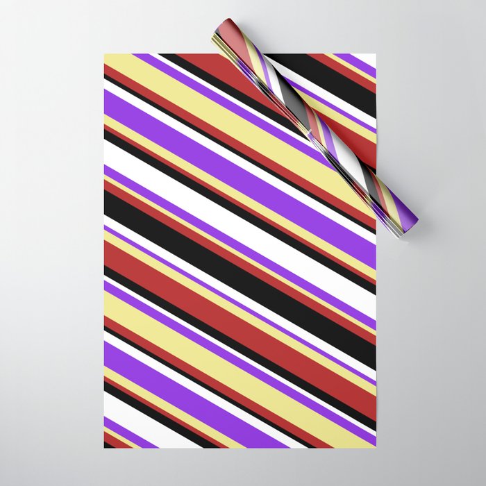Colorful Purple, Tan, Red, Black & White Colored Stripes Pattern Wrapping Paper