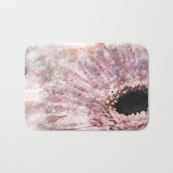Pink glitter daisy- Flower watercolor illustration Bath Mat
