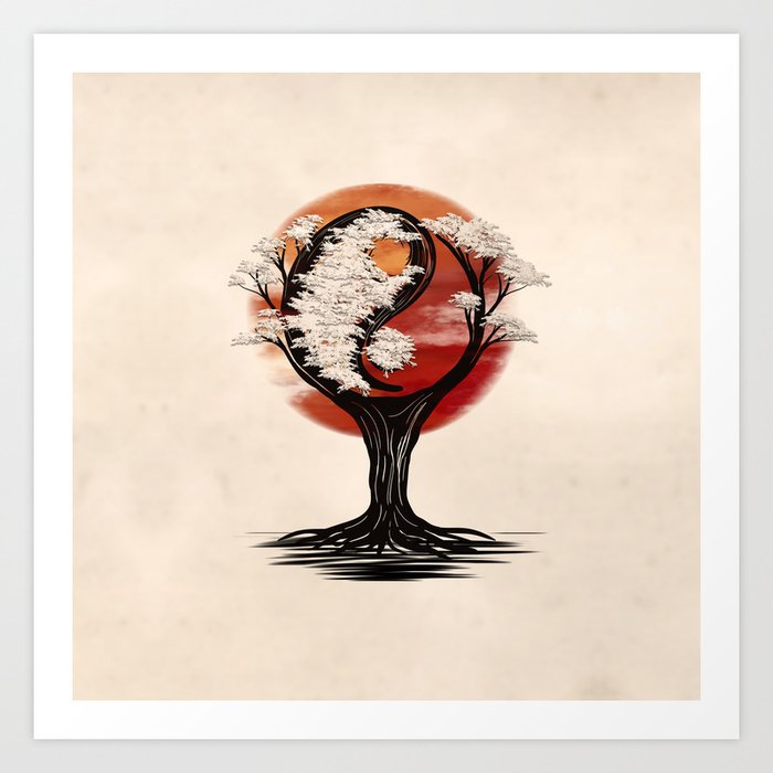 Yin Yang Tree Sunrise Art Print
