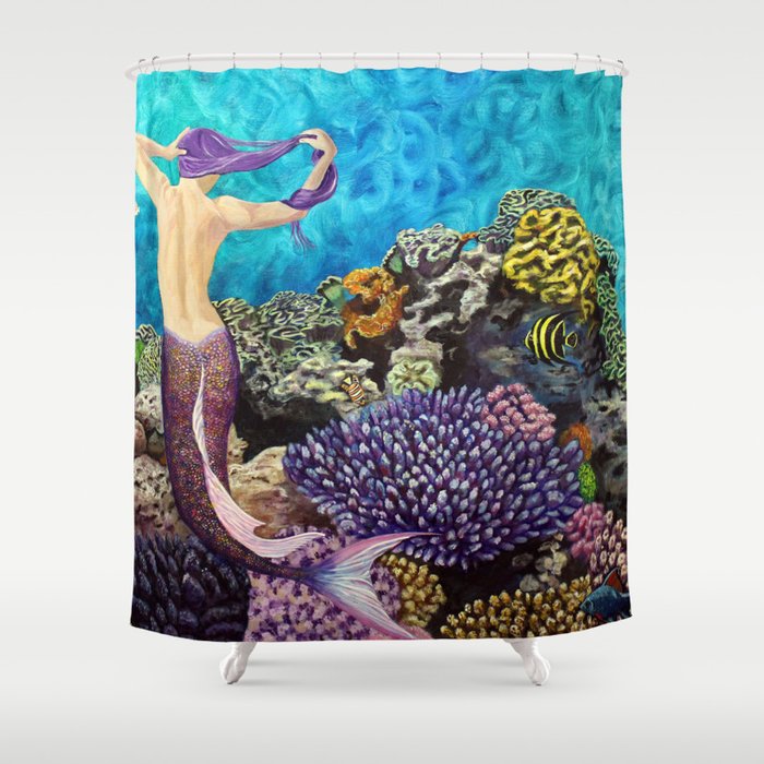 Morning Routine - Mermaid seascape Shower Curtain