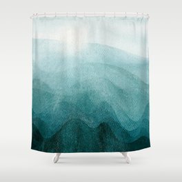 Sunrise in the mountains, dawn, teal, abstract watercolor Shower Curtain