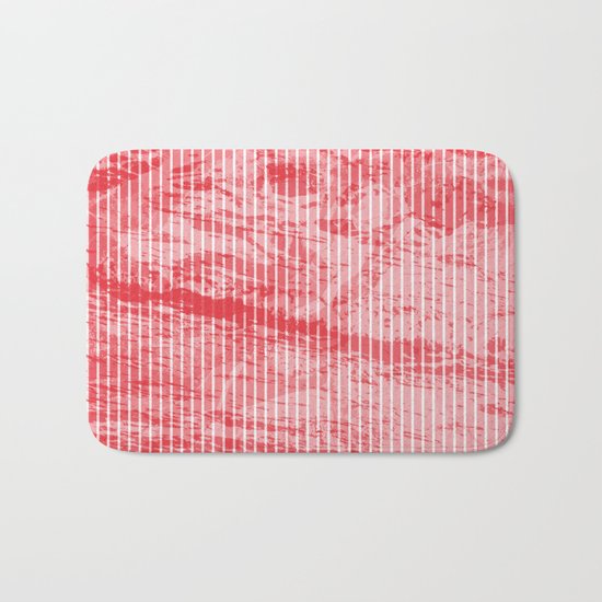 Grunge red and white stripes texture Bath Mat