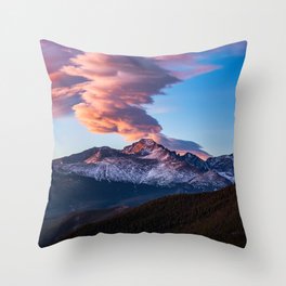 Fire on the Mountain - Sunrise Illuminates Cloud Over Longs Peak in Colorado Throw Pillow