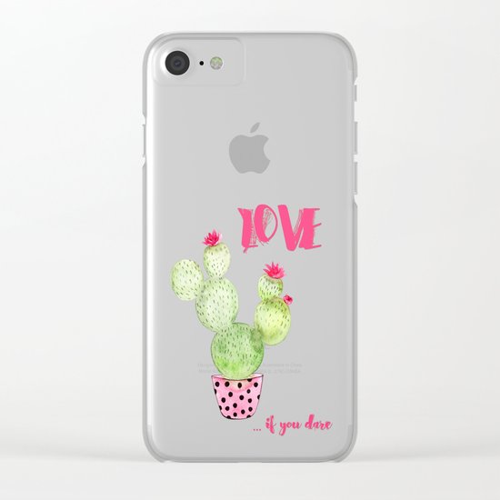 Love if you dare - Cactus watercolor illustration Clear iPhone Case