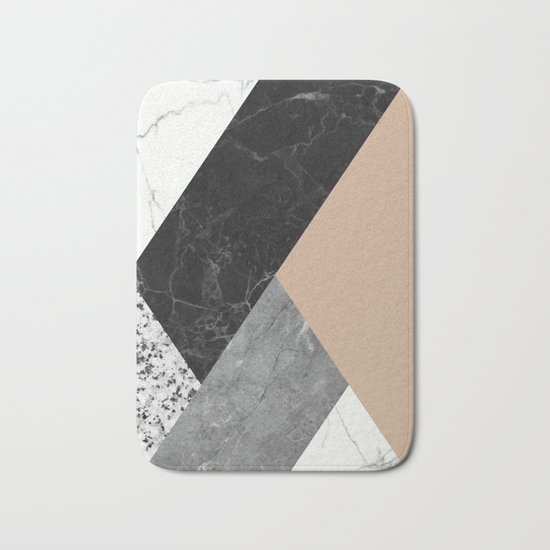 Black and white marbles and pantone hazelnut color Bath Mat