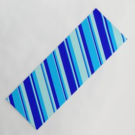 [ Thumbnail: Turquoise, Blue, and Deep Sky Blue Colored Pattern of Stripes Yoga Mat ]