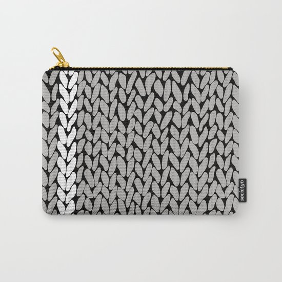 Grey Knit With White Stripe Carry-All Pouch