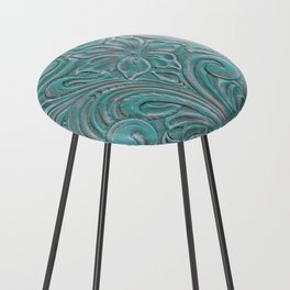 Turquoise western tooled leather Counter Stool