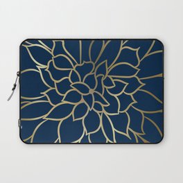 Floral Prints, Line Art, Navy Blue and Gold Laptop Sleeve