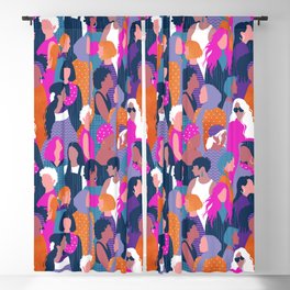 Every day we glow International Women's Day // midnight navy blue background violet purple curious blue shocking pink and orange copper humans  Blackout Curtain