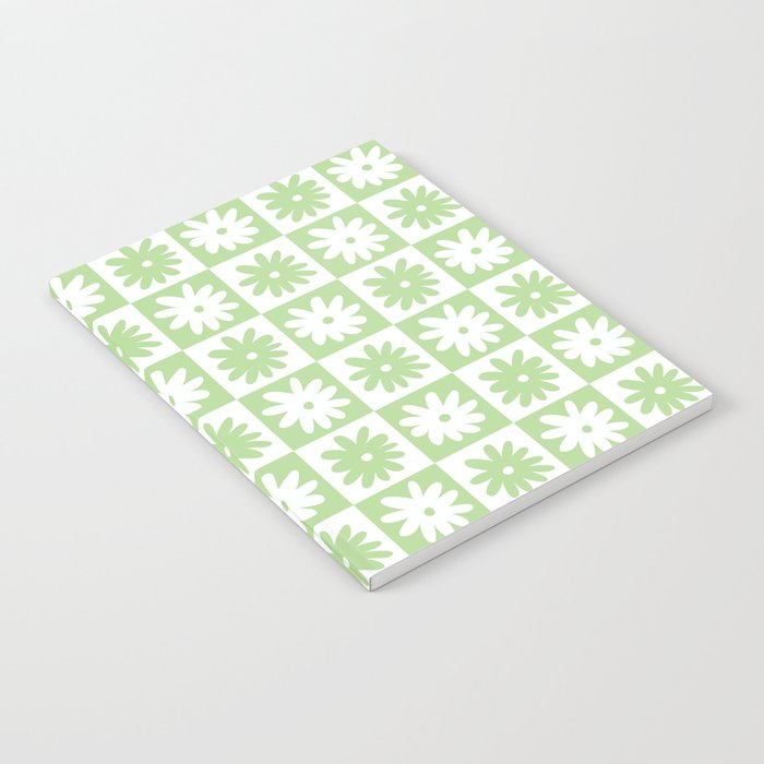 Green And White Checkered Flower Pattern Notebook