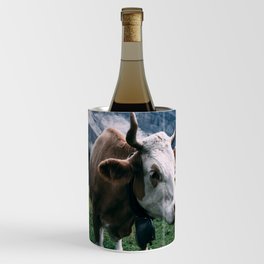 Switzerland Photography - Cow Eating Grass On The Swiss Green Fields Wine Chiller