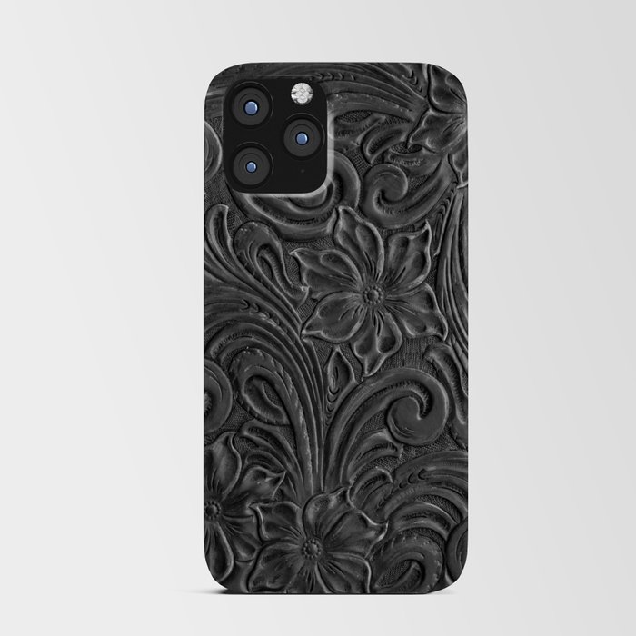 Black tooled leather  iPhone Card Case