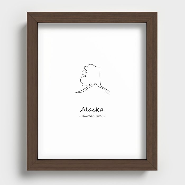Alaska State Minimal Map, Alaska Map Outline Recessed Framed Print