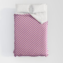 [ Thumbnail: Light Salmon, Dark Orchid, and White Colored Stripes Pattern Duvet Cover ]