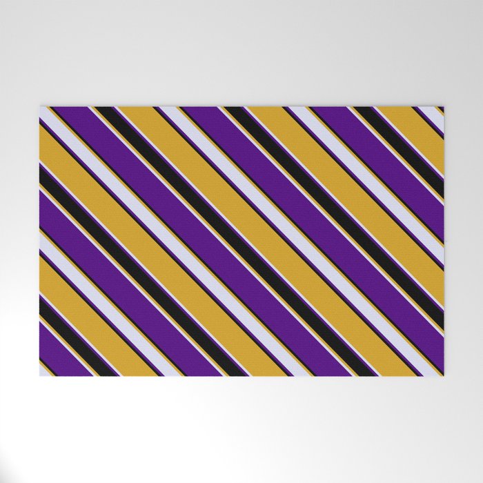 Goldenrod, Lavender, Indigo, and Black Colored Lined Pattern Welcome Mat