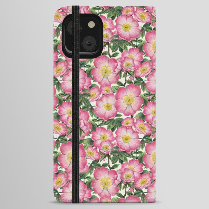 Wild roses pink - white background iPhone Wallet Case
