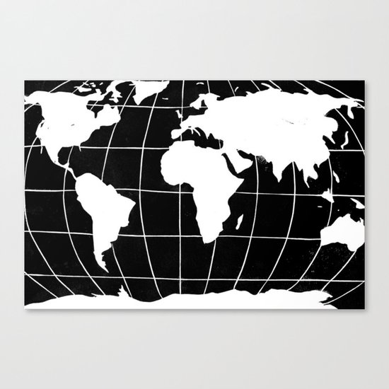 Map of the World in Black Canvas Print