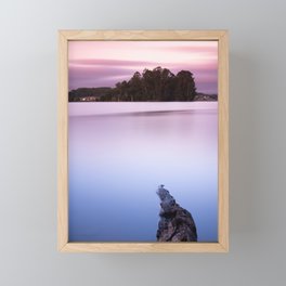 Sunset with pink sky and blue lake Framed Mini Art Print