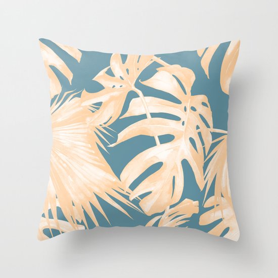 Island Vacation Hibiscus Palm Light Orange Teal Blue Throw Pillow by Simple Luxe Society6