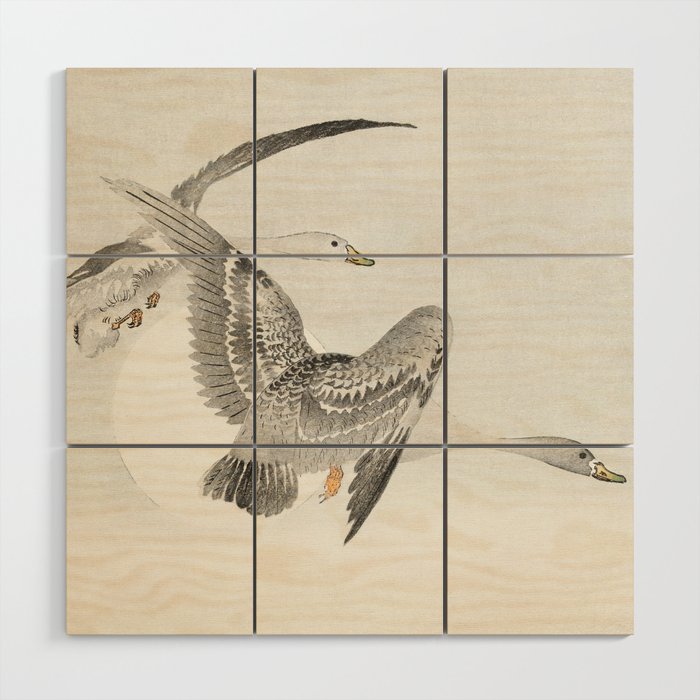 Ohara Koson, Geese Mid Flight - Japanese Vintage Woodblock Print Wood Wall Art