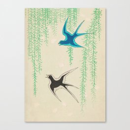 Spring Swallows on Willows Vintage Japanese Bird Canvas Print